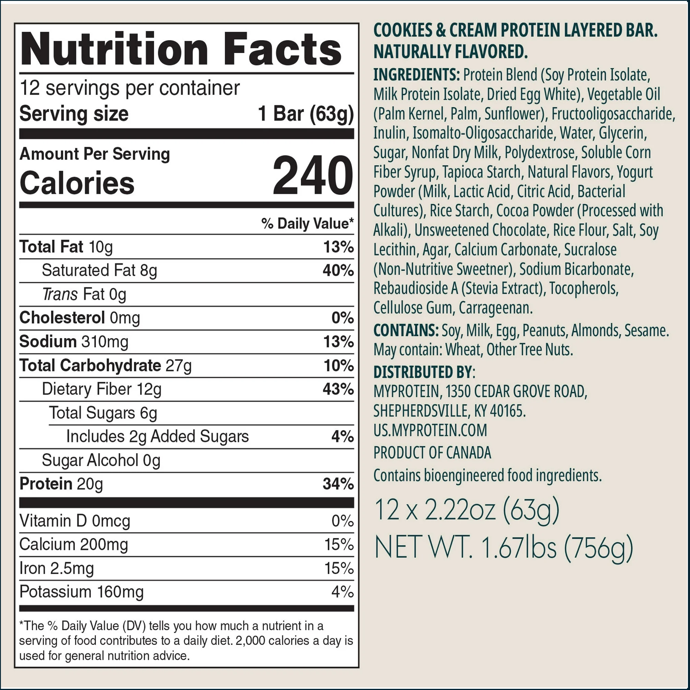 MyProtein Layered Protein Bar, Box of 12